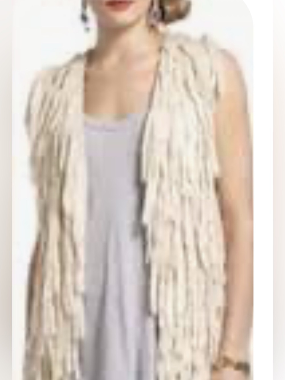 VGC.Medium 2000 crocheted vintage whimsical Cream Chunky Knit Fringe Vest - Picture 3 of 3